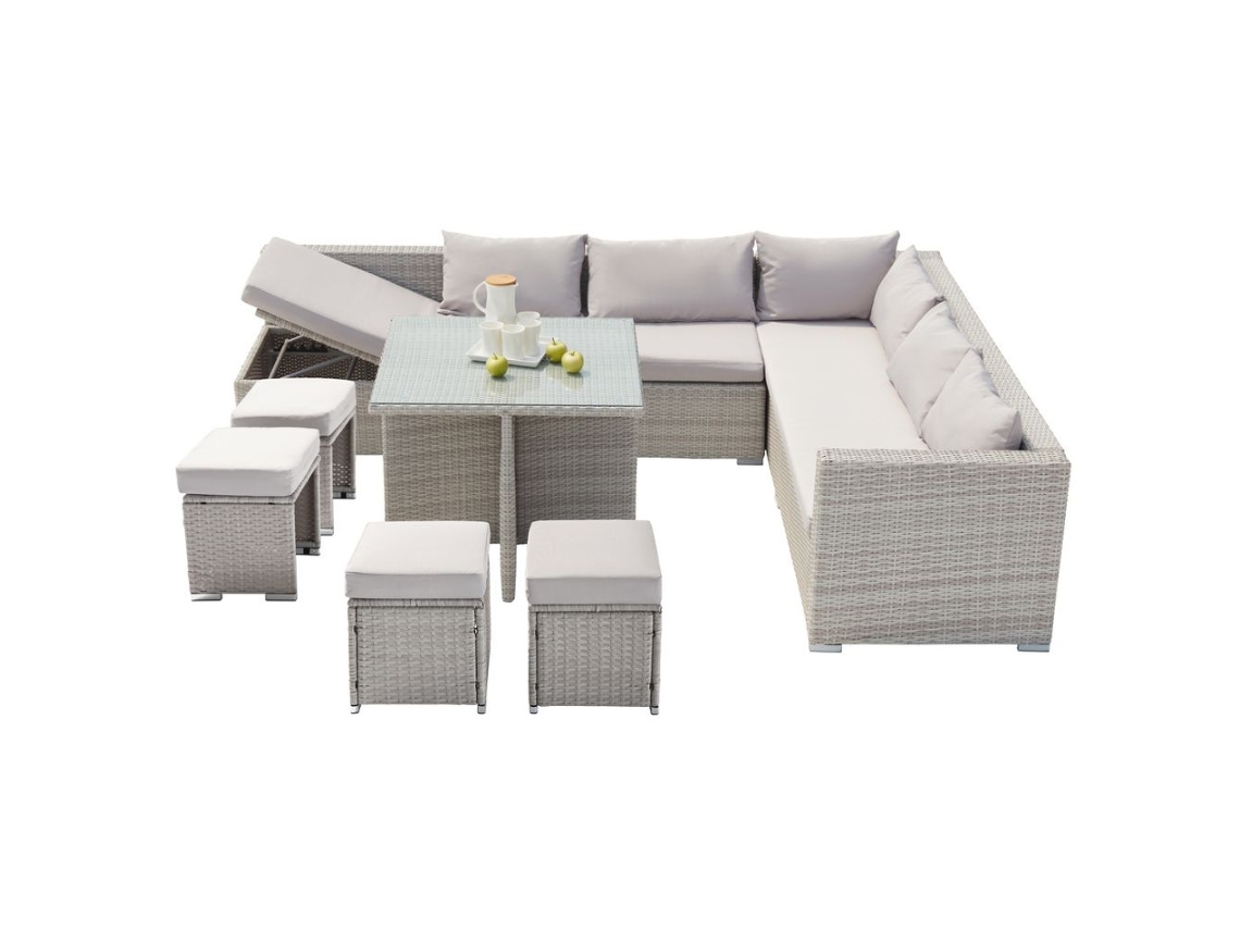Conjunto de muebles de jardín de resina gris de 10 plazas SAMOA 220x63 cm CONCEPT U