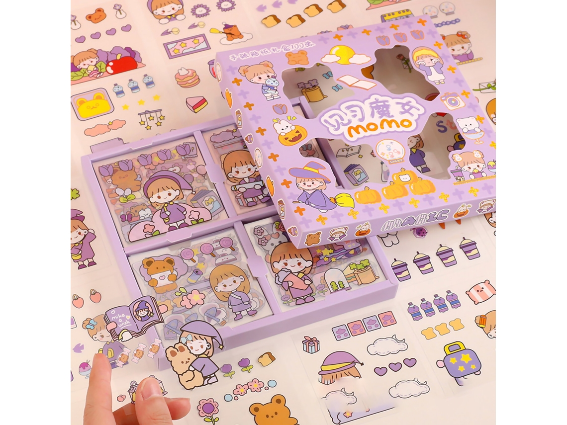 100 pegatinas de bruja para cuaderno, accesorios para álbumes de recortes, tarjetas impermeables para mascotas