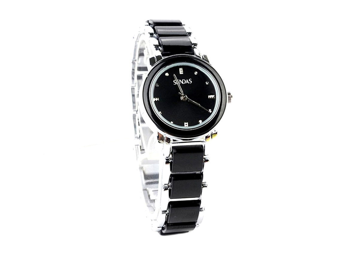 Reloj De Pulsera Para Mujer Senda Con Dial Redondo De Circonitas, Cuarzo, Color Plata Negro