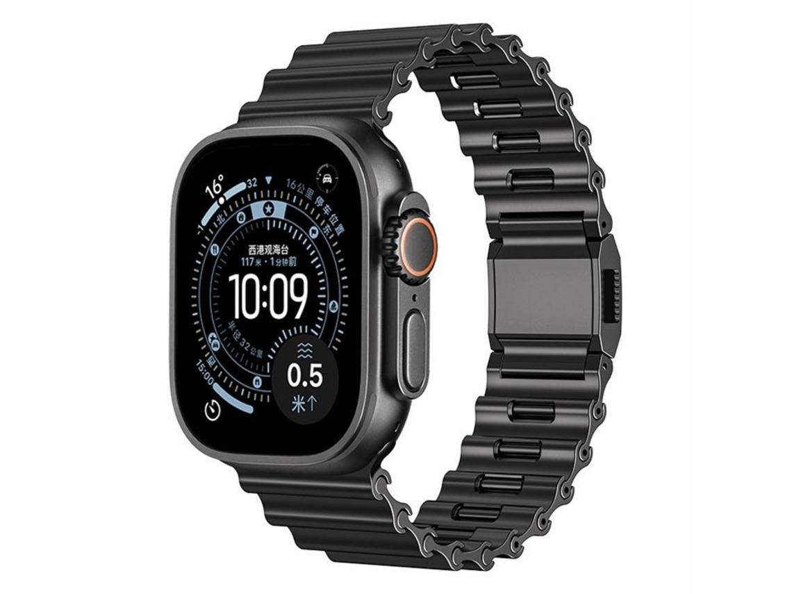 Correa XIAOMOYU para Apple Watch de 46/49/45/44 mm, hebilla magnética de acero inoxidable, diseño de olas oceánicas en color negro.