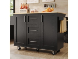 Isla De Cocina - Características Con Separación Desmontable, Estantes, Carrito Con Ruedas - Negro