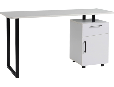 Homcom Mesa Escritorio con y armario balda ajustable para ordenador multiusos de canto redondo 150x60x76 cm blanco estantería 150 60 76