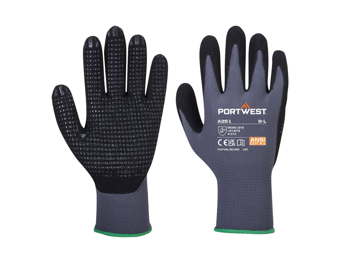 Guante de protección de manos Dermiflex Plus Precision / Negro Gris / L Portwest