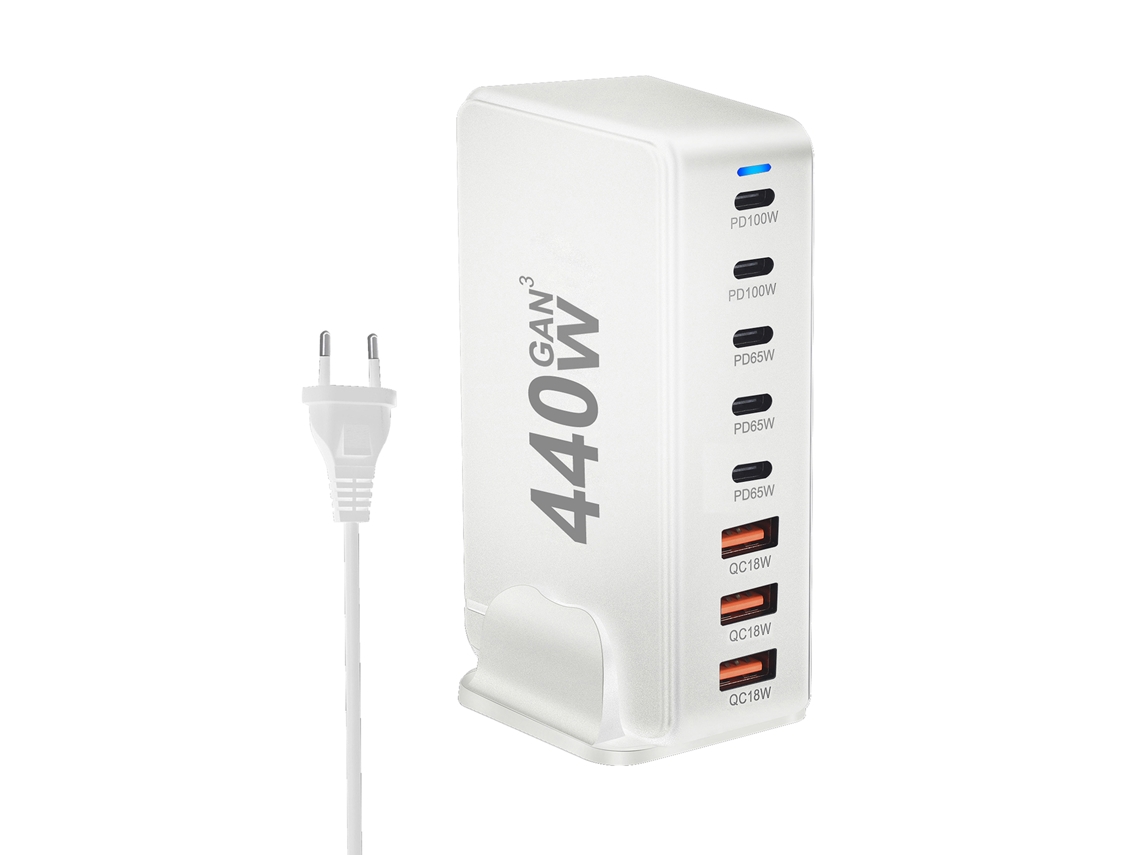 Estación De Carga De 440 W Con 8 Puertos Usb-c Y Carga Rápida Gan3 Para Teléfonos Móviles Y Portátiles.