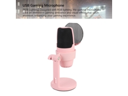 Microfone Condensador Usb Cardióide Com Luz Rgb Para Gravação Studio Gaming Transmissão Ao Vivo Rosa