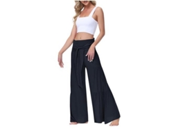 2026-pantalones De Descanso Amplios De Mujer De Cintura Alta Con Correa Atada Para Playa Y Yoga L Azul Oscuro