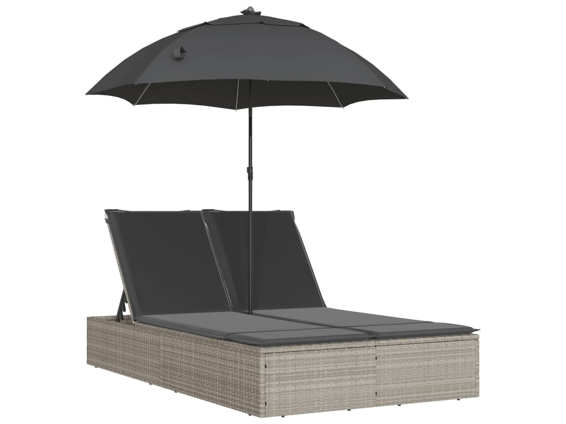 Tumbona doble con cojines y sombrilla de mimbre beige EXCLUSIVA MAISON