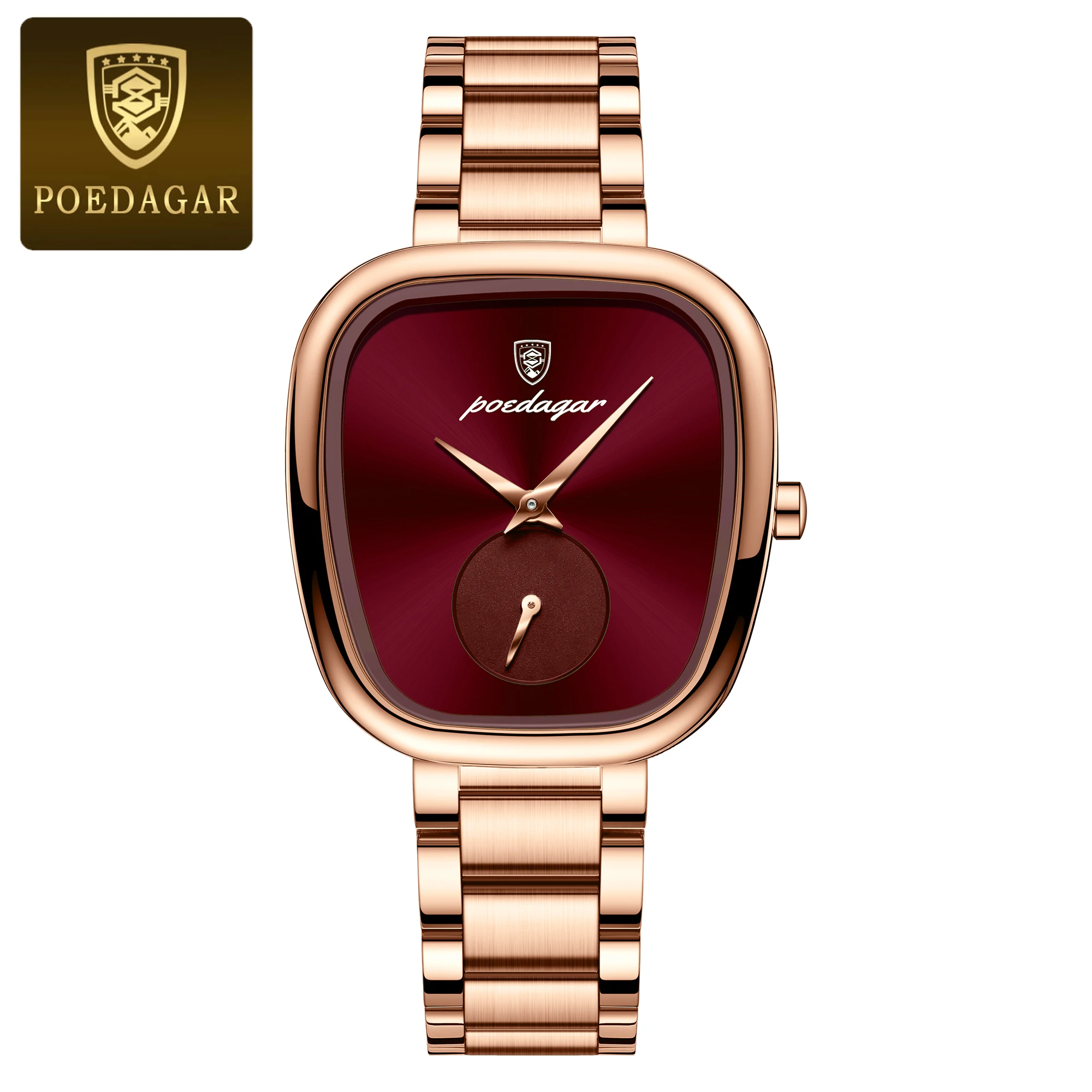 Reloj De Cuarzo Para Mujer, Resistente Al Agua, De Acero Inoxidable (caja Dorada, Esfera Roja).