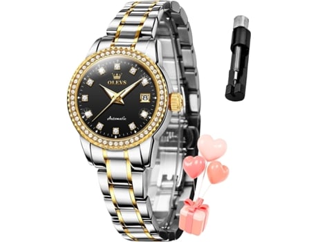 VEANXIN Reloj automático para mujer con diamantes, resistente al agua, con fecha(negro)