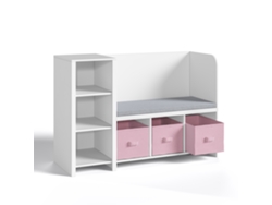 Librería infantil con banco Høylandet 76x112x40 cm - Blanco/Rosa [EN.CASA]