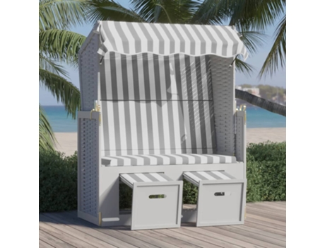 MAISON EXCLUSIVE Silla playa Strandkorb dosel ratán sintético madera gris blanco
