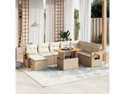 Conjunto de 9 sofás de jardín con cojines de mimbre beige de Dkd Home Decor