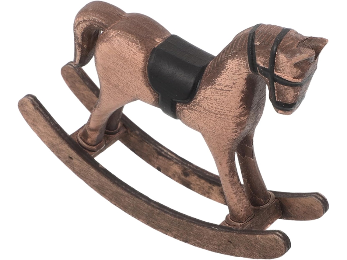 Caballito mecedora de madera vintage hecho a mano, escultura decorativa nórdica retro para la sala de estar.