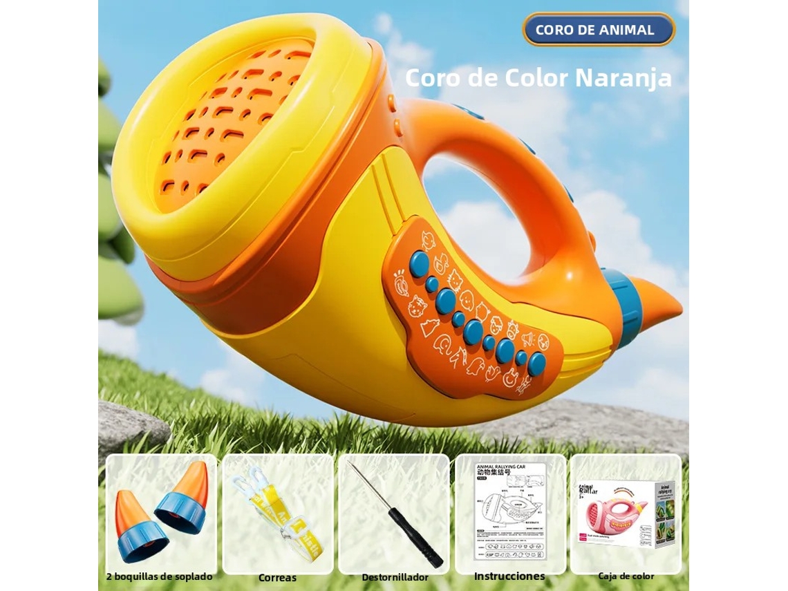 (Naranja) Trompeta musical, con 30 efectos de sonido de animales realistas incorporados, megáfono de juguete portátil.