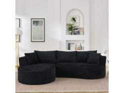 Sofá de 3 plazas con chaise longue a la izquierda, terciopelo de pana, portavasos, cojines incluidos, envasado al vacío, color negro.