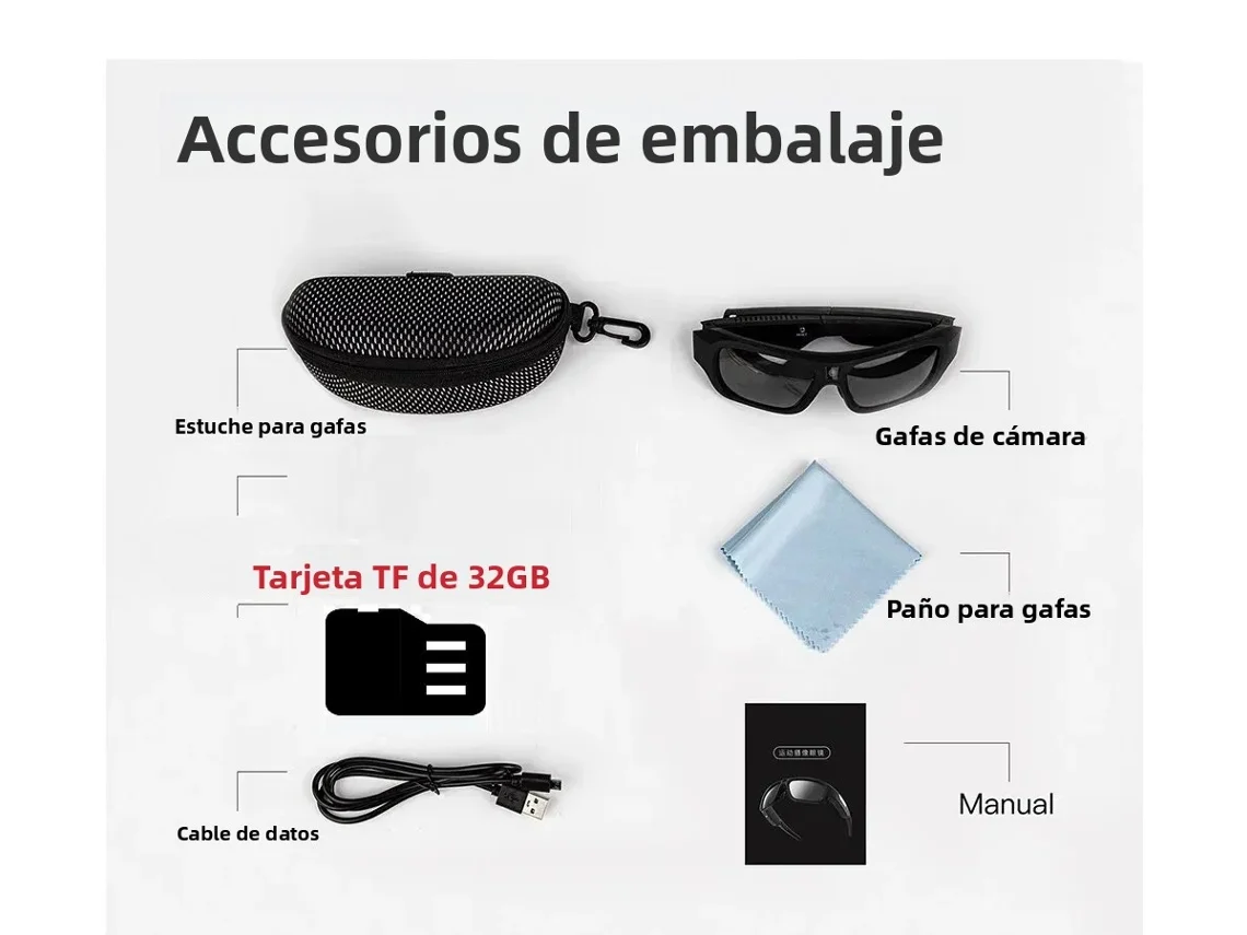 Gafas Con Cámara 4k Ultra Hd (32 Gb), Gafas De Ciclismo Para Deportes Al Aire Libre, Cámara De Acción Con Videovigilancia