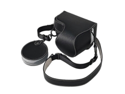 Estuche de cuero sintético texturizado compatible con Sony Zv E10 II con orificio para batería, correa y bolsa para guardar lentes Facpoet