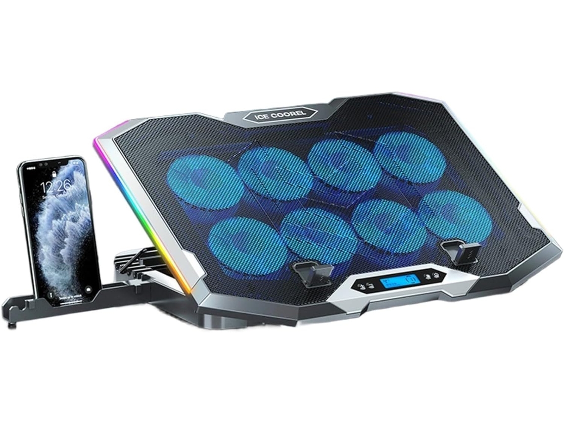 Base De Refrigeración Para Ordenador Rgb Con 8 Ventiladores Turbo Y Soporte.