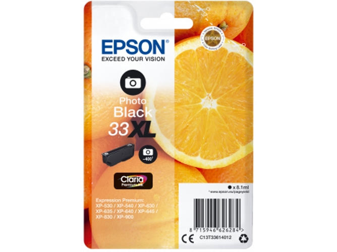 Cartucho de tinta original EPSON, 33, Naranjas 8,1 ml , Negro foto, XL, C13T33614012, T3361