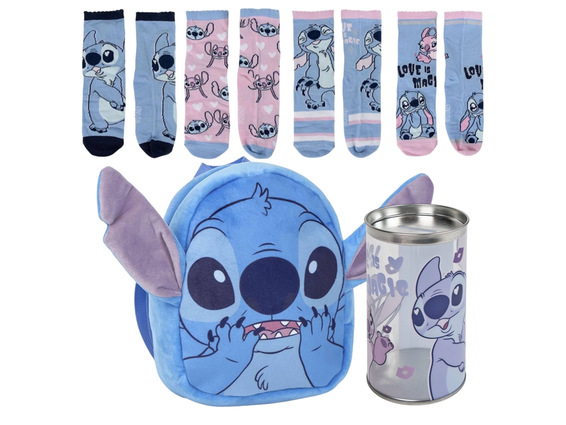Mochila Guarderia Personaje Stitch Pack De 4 Calcetines Talla 31-34