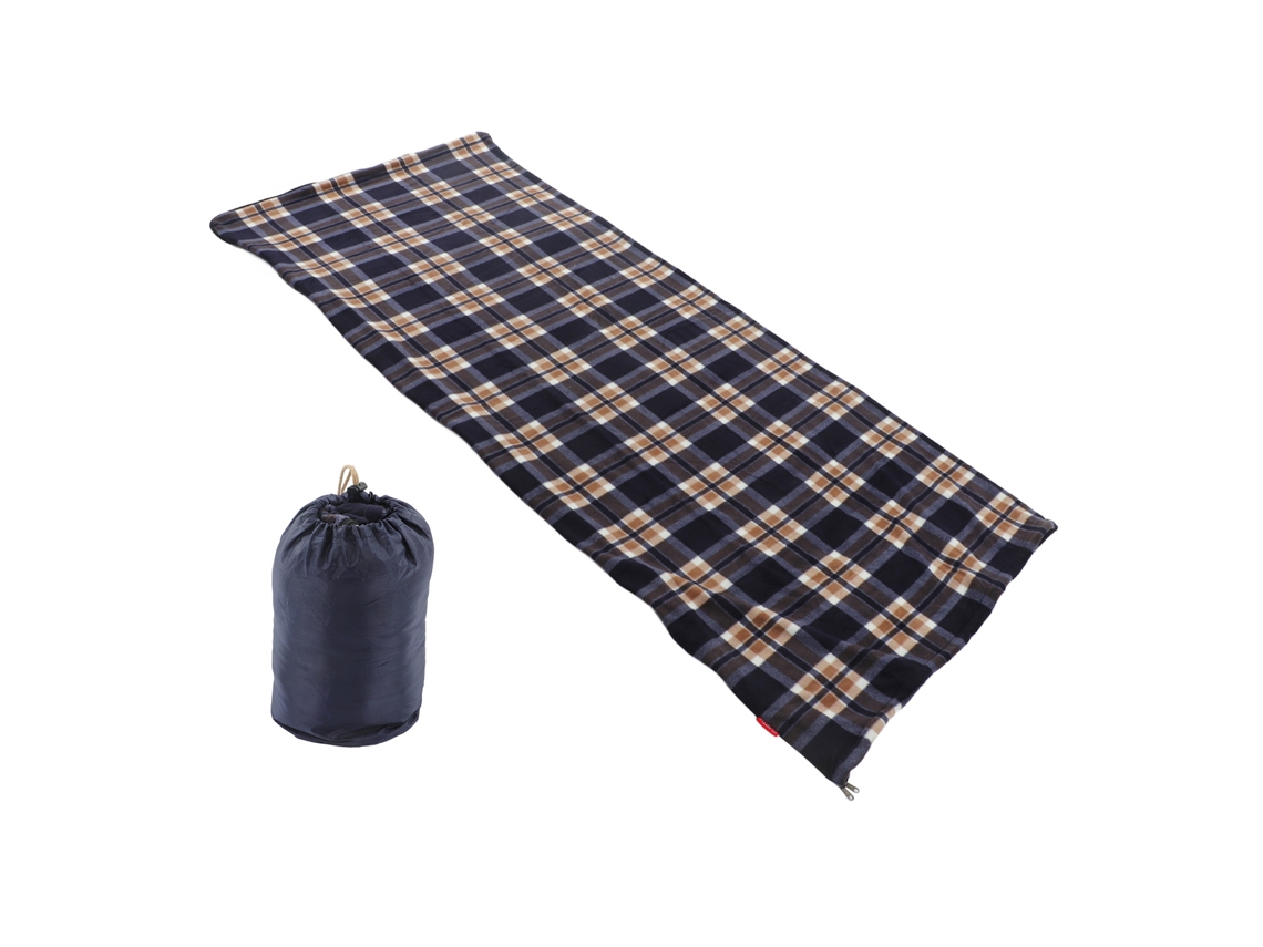 Saco De Dormir Portátil De Forro Polar Cálido Para Adultos, Ideal Para Acampar, Hacer Senderismo Y Escalar. Diseño De Rejilla Azul Marino.