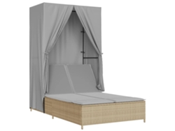 Tumbona doble con dosel y cortinas de mimbre, beige, MAISON EXCLUSIVE