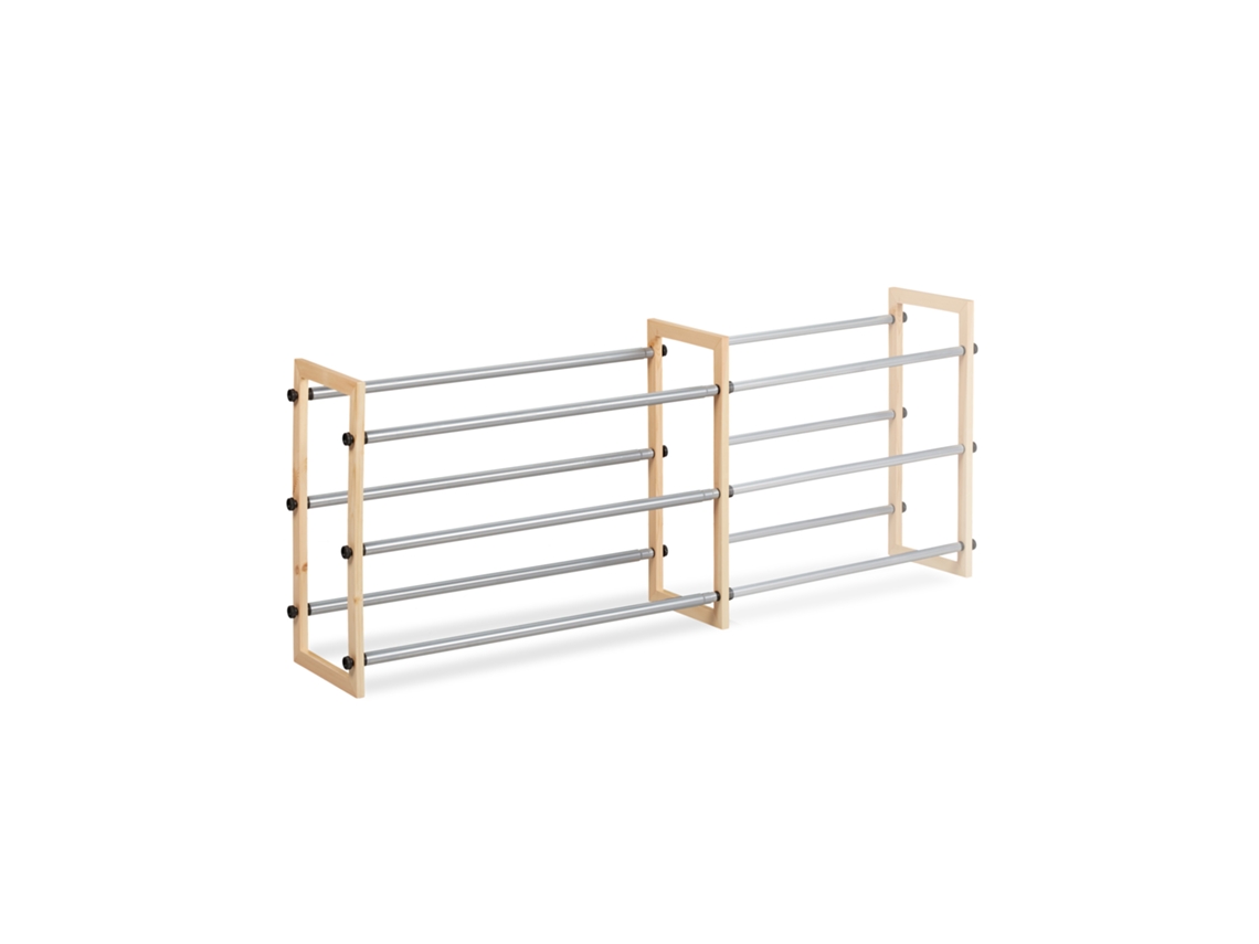 Relaxdays Zapatero Extensible, Estantería Zapatos, Organizador De 3 Estantes, Madera-hierro, 1 Ud., Hasta 118 Cm, Marrón