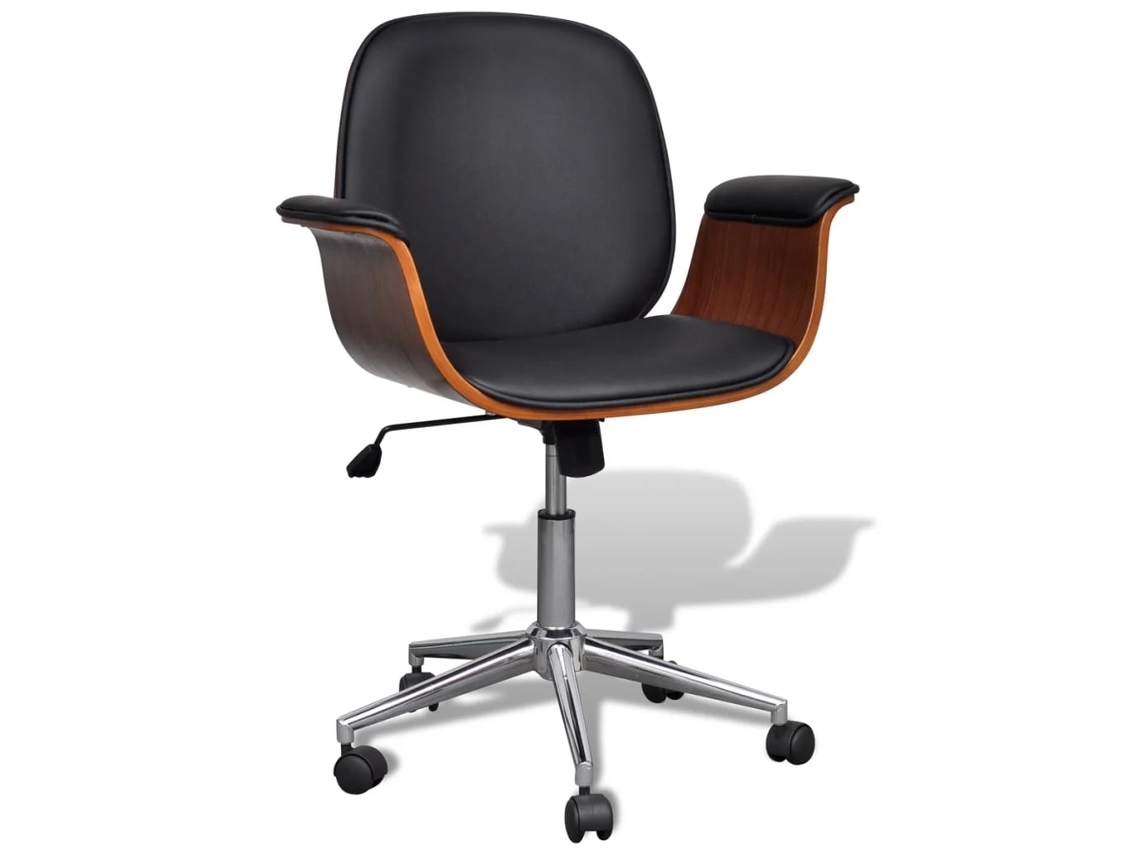 Sillón Giratorio De Madera Curvada Y Cuero Sintético