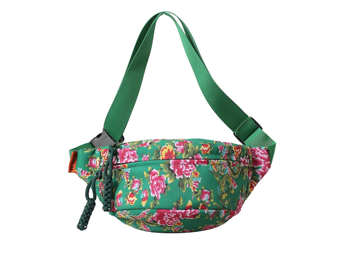 Riñonera multifuncional de estilo étnico, perfecta para llevar el móvil, ideal para hombres y mujeres, de color verde.