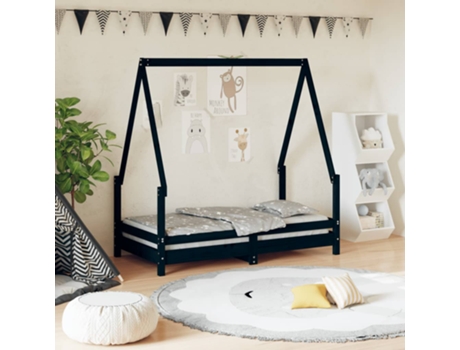 Estructura De Cama Infantil VIDAXL Negro Madera (70x140 cm)