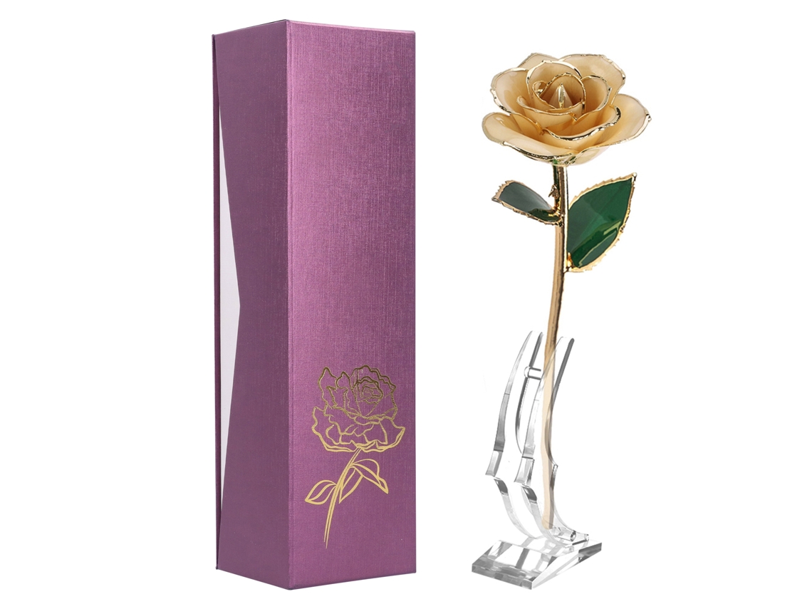 Rosa de Ouro 24k Prateada com Base Presente Ornament Decoração Mesa Aniversário Dia Dos Namorados