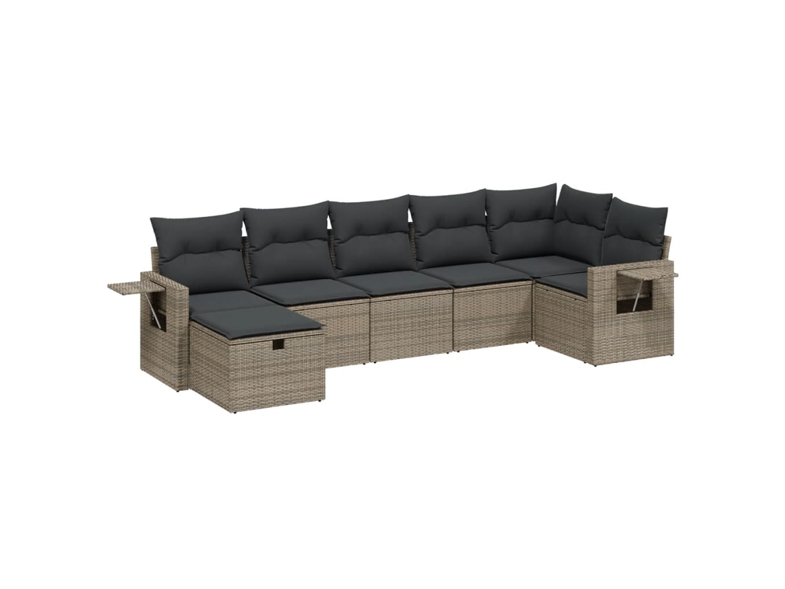 Conjunto 7 de sofás de jardín VIDAXL con cojines ratán PE gris
