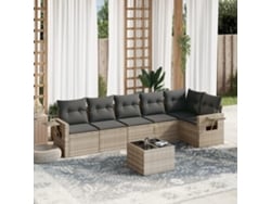 Conjunto 7 Piezas Sofás De Jardin Com Almofadões Vime Pe Cinzento Claro Dkd Home Decor