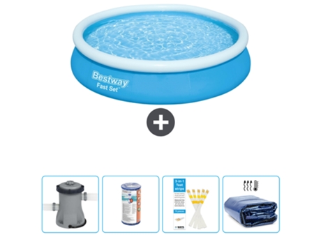 Piscina hinchable redonda Fast Set BESTWAY - 366 x 76 cm - Azul - Bomba incluida Filtrar - Tiras de prueba - Vela solar