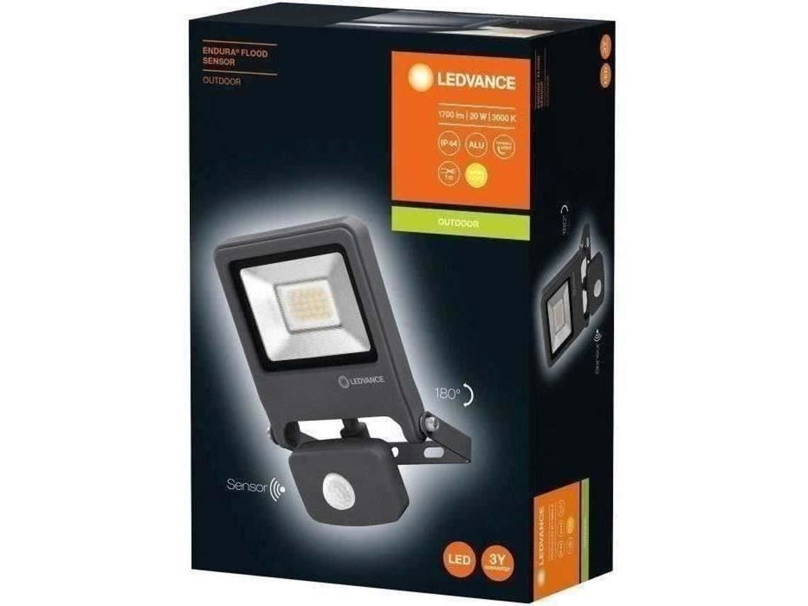 Foco LED para exterior Ledvance Endura Flood de 20 W, gris oscuro, con detector de movimiento, 3000 K