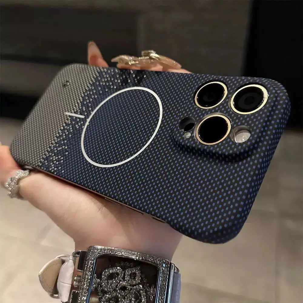 (c, Iphone 14 Pro) Funda De Lujo Ultrafina Semicerrada Con Textura De Kevlar, Compatible Con Carga Inalámbrica Magnética.