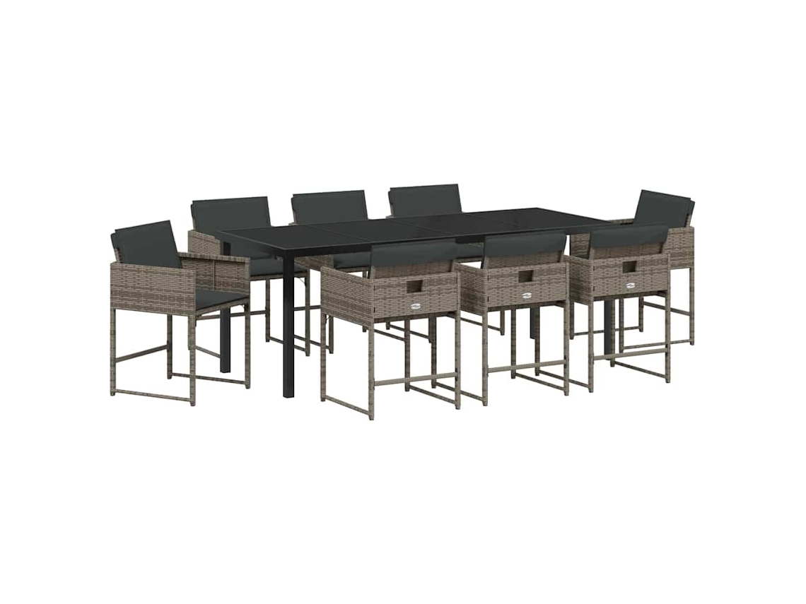 Juego de comedor de jardín de mimbre gris de 9 piezas. EXCLUSIVO DE MAISON.