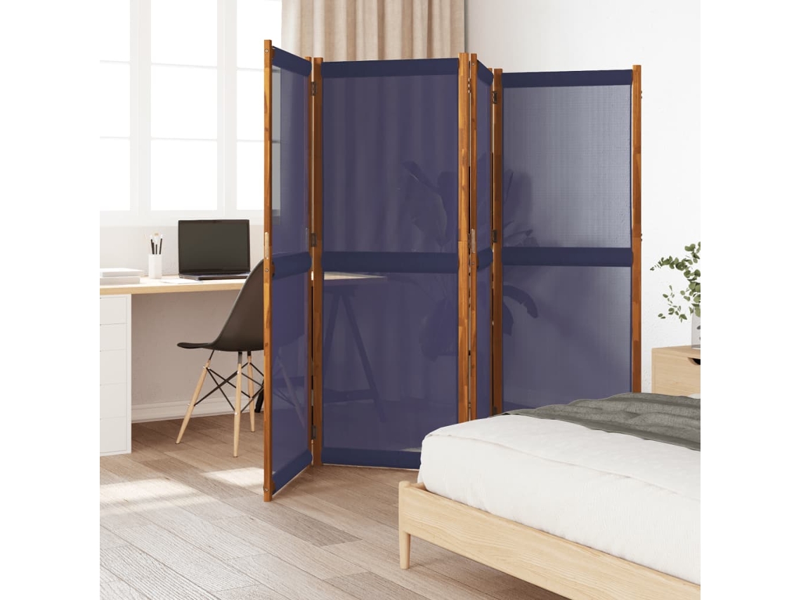 Biombo Divisor De 4 Paneles Azul Oscuro 280x180 Cm