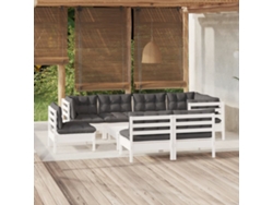 9 unidades Conjunto. Lounge De Jardim C/ Almofadões Pinho Maciço Branco Dkd Decoración Del Hogar