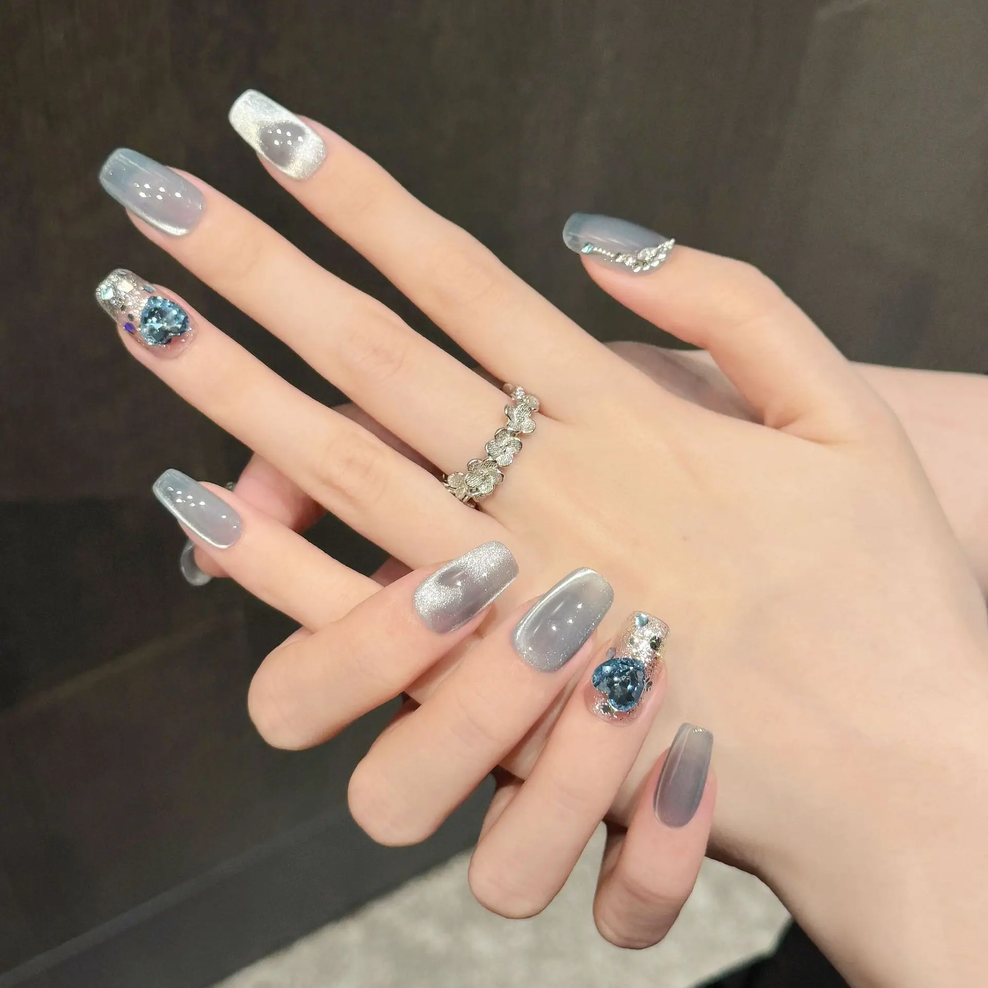 (2873-m) 10 Pegatinas Adhesivas Para Uñas, Uñas Postizas Ovaladas Cortas Con Forma De Ojo De Gato