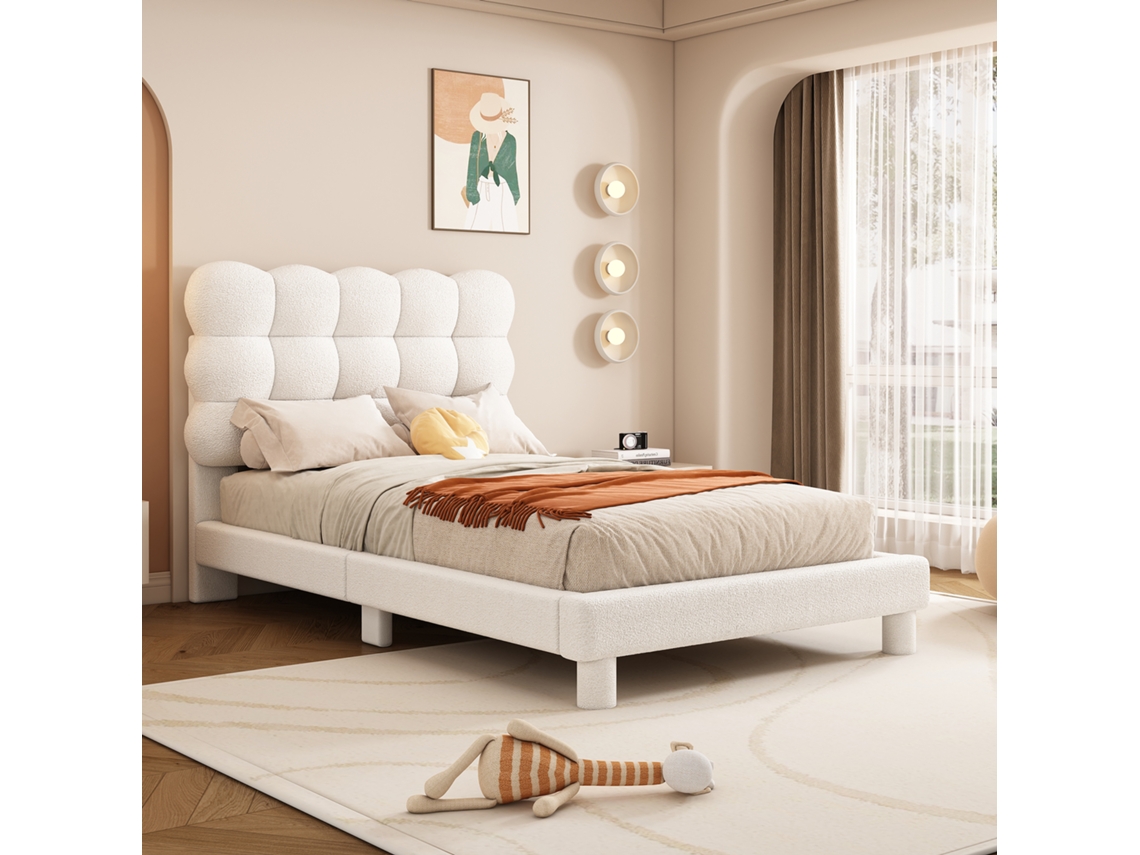 Cama Individual De 90x200 Cm, Blanca, Con Cabecero Ajustable, Estilo Moderno.