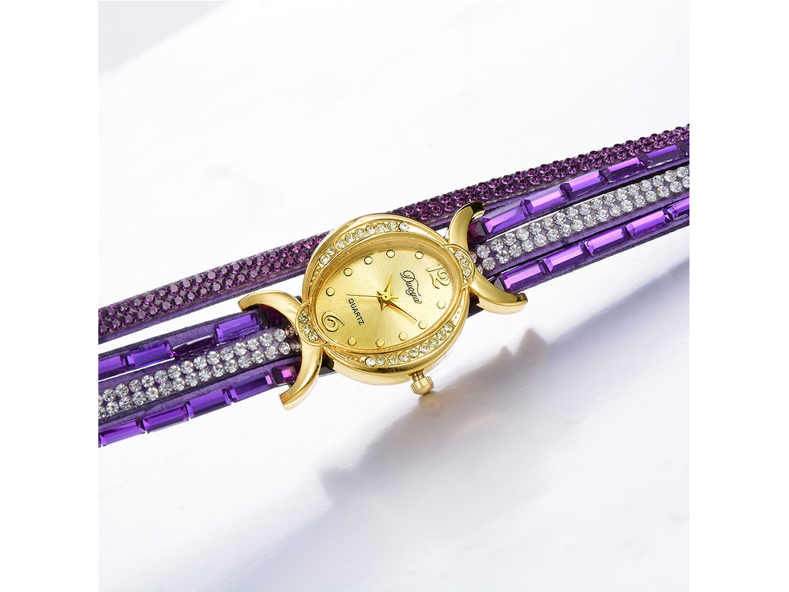 Reloj De Pulsera De Cuarzo Para Mujer Con Cristales Brillantes, Ideal Para Ocasiones Especiales, Color Morado.