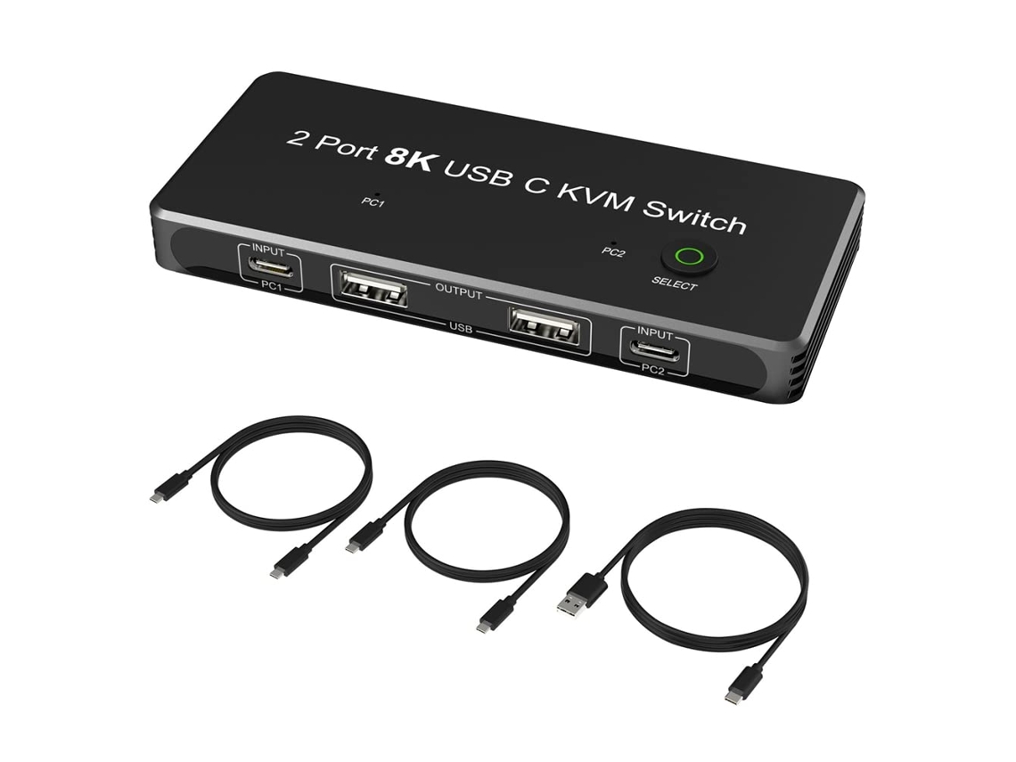 Para Conmutador Kvm 3 4 Usb-c A Displayport Con Puertos Usb2.0 8k 60hz 4k 144hz Dp 1.