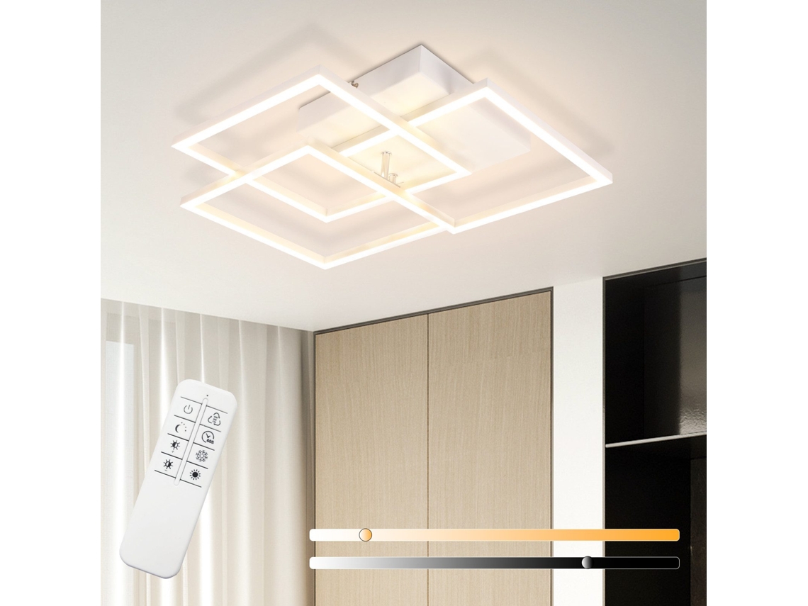 Lámpara de techo LED para sala de estar, blanca, regulable, cuadrada, moderna, 36 W, con control remoto, Nettlife