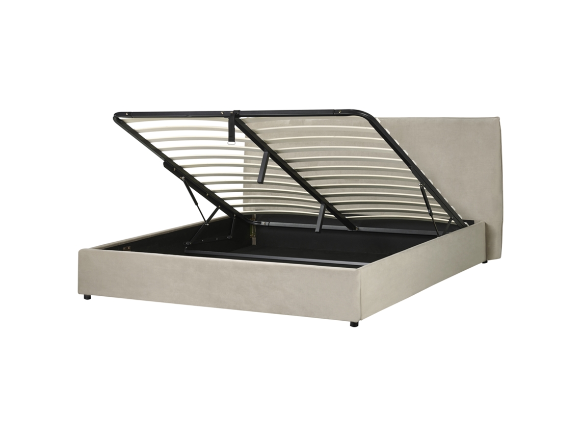 Cama con almacenaje BELIANI Lavaur de Terciopelo Beige 203x220x100