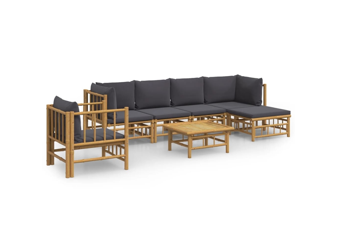 Conjunto 7 de muebles de jardín VIDAXL bambú con cojines gris oscuro