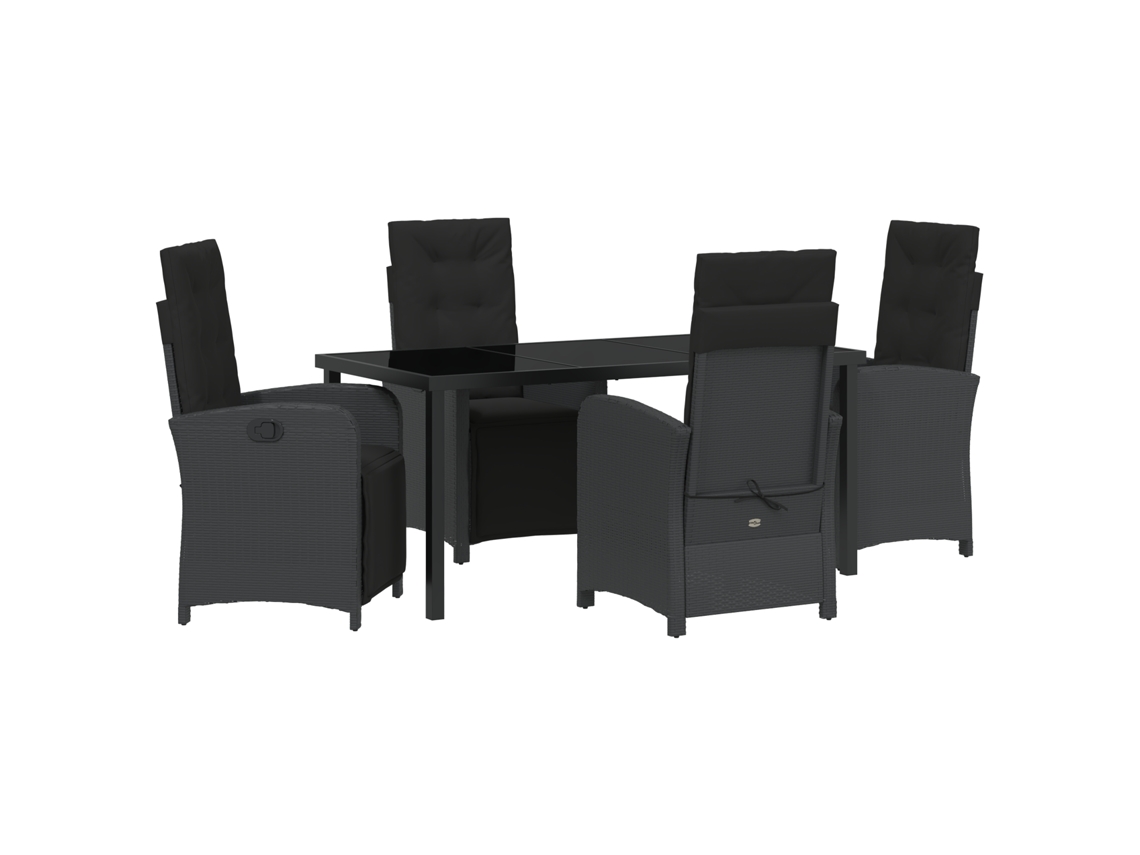 Juego de comedor Vidaxl de 5 piezas con cojines, ratán negro