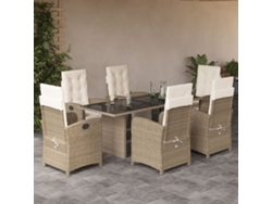 Juego de comedor de jardín de 7 piezas con cojines de mimbre beige de DKD Home Decor