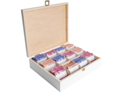 CREATIVE DECO Caja de té de madera blanca 29 x 25 x 7,5 cm 12 compartimentos divisores extraíbles