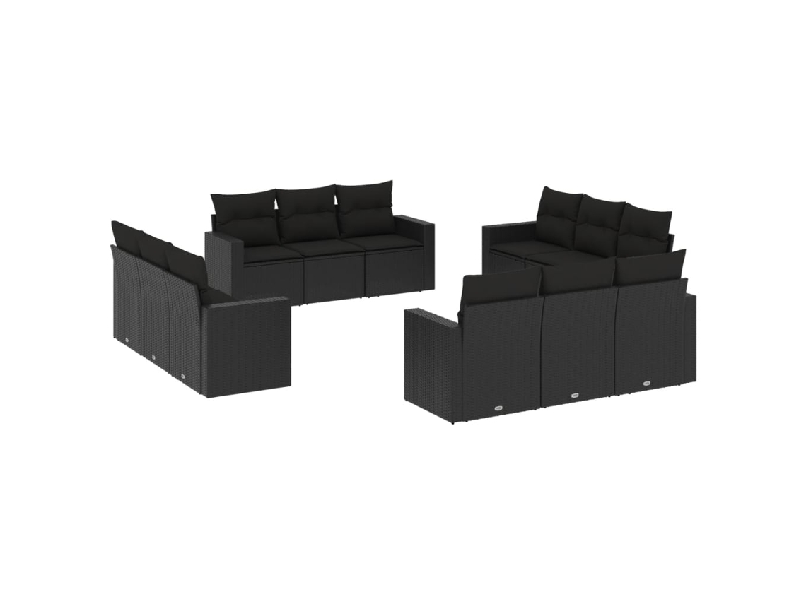 Maison Exclusive - Set De Sofás De Jardín 12 Piezas Cojines Ratán Sintético Negro
